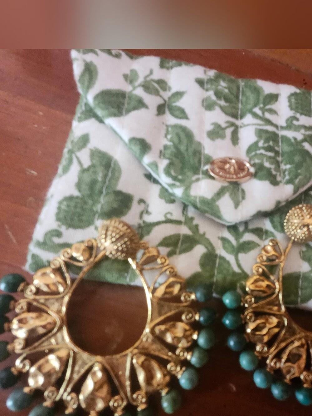 Sezane Gold Earrings With Green Beads